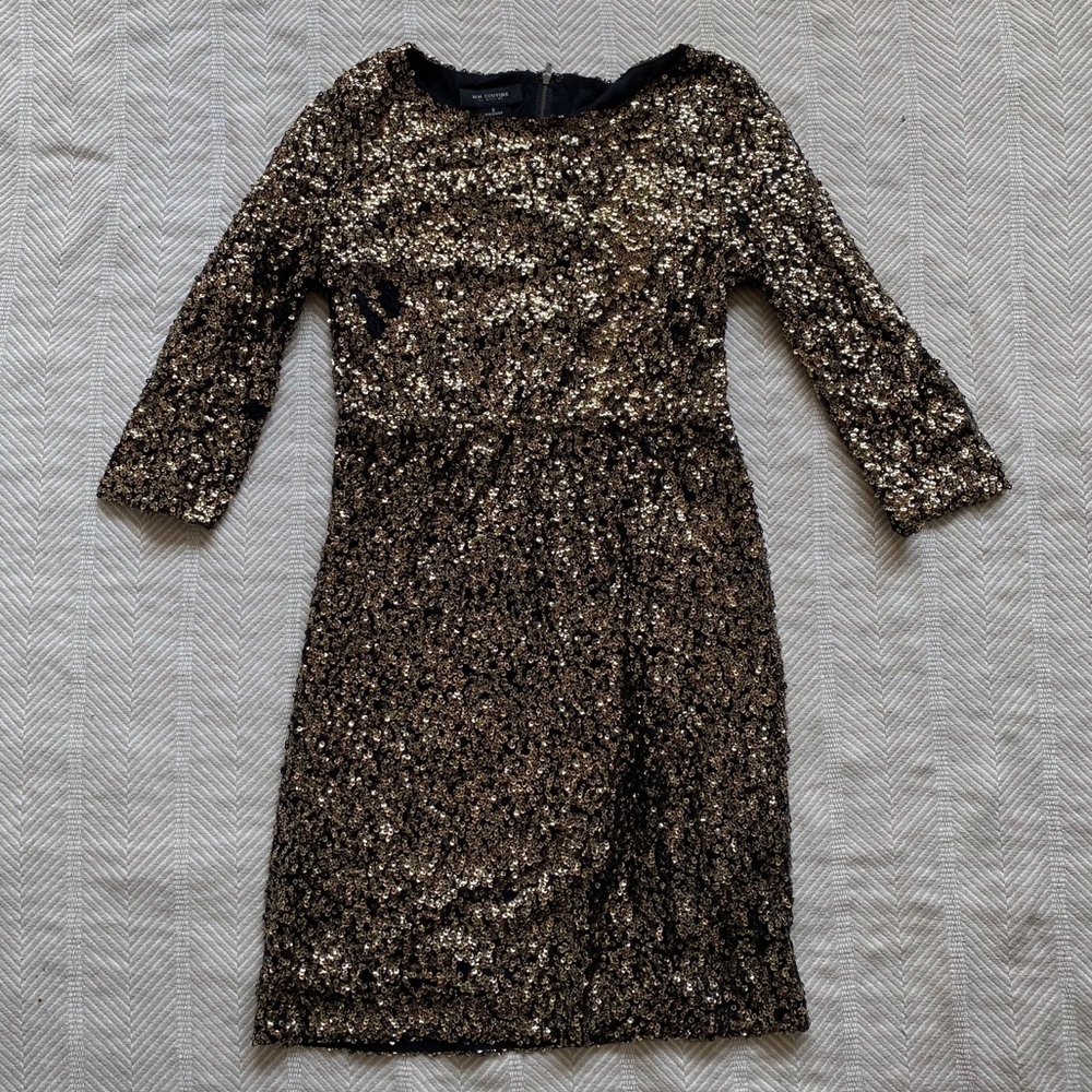 MM Couture gold sequin long-sleeve dress